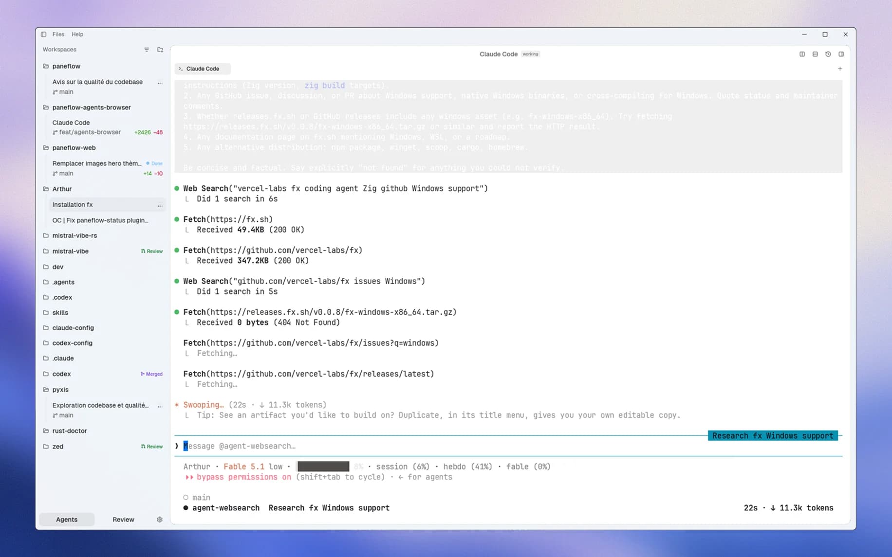 Paneflow mit einem Claude Code Terminal sowie Projektaufgaben, Branches und sichtbaren Aufgabenstatus in der Seitenleiste.